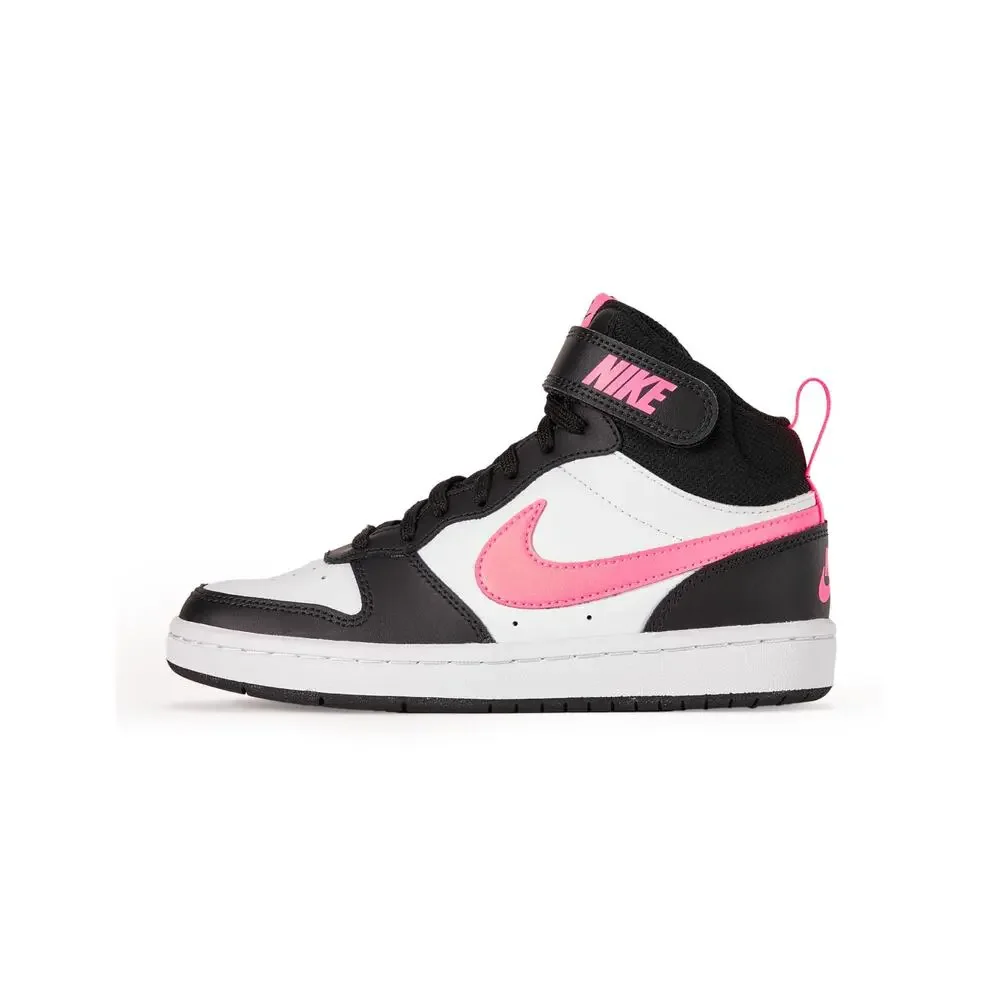 NWT Nike Big Kid's Court Borough Mid 2 Shoes, Black/Sunset Pulse-White, 5Y